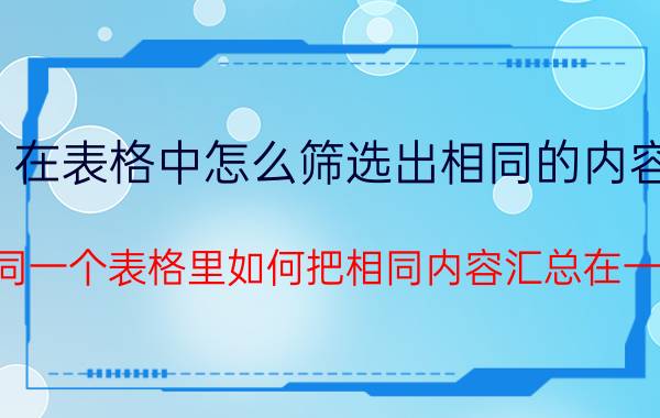 在表格中怎么筛选出相同的内容 在同一个表格里如何把相同内容汇总在一起？